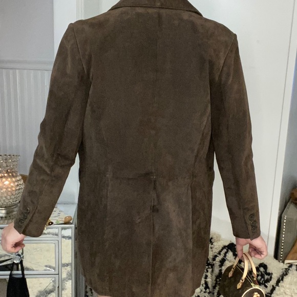 Brown genuine leather suede 3 button jacket - Picture 3 of 7